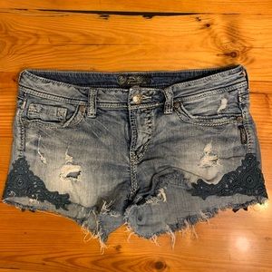 Silver Aiko Cut Off Shorts Distressed